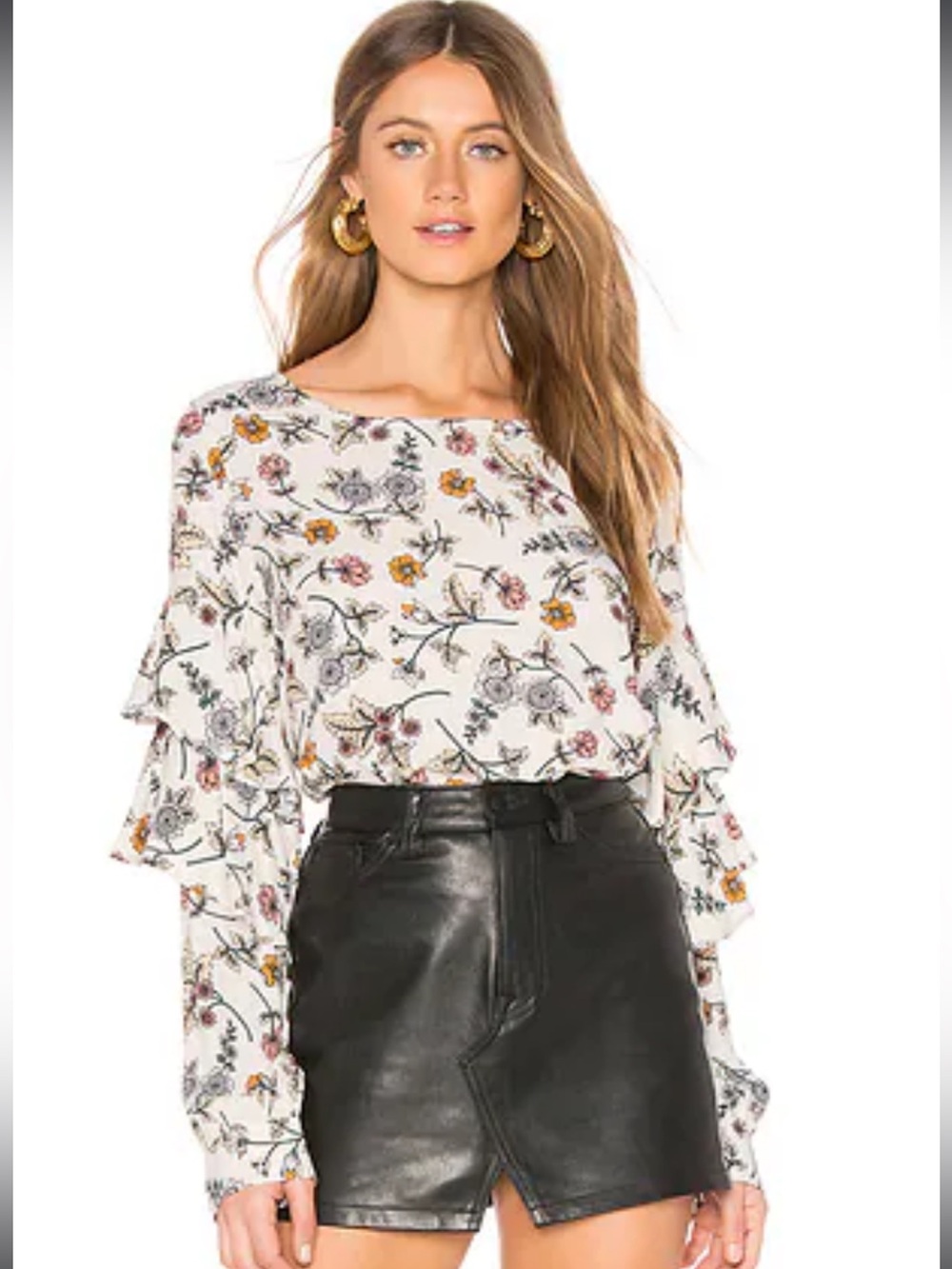 Sanctuary Tilly Flounce Ruffle Sleeve Blouse in Harvest Bloom Large